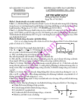 Đề thi môn vật lí thời gian làm bài 150 phút hội thi giáo viên dạy giỏi THCS năm học 2011 - 2012